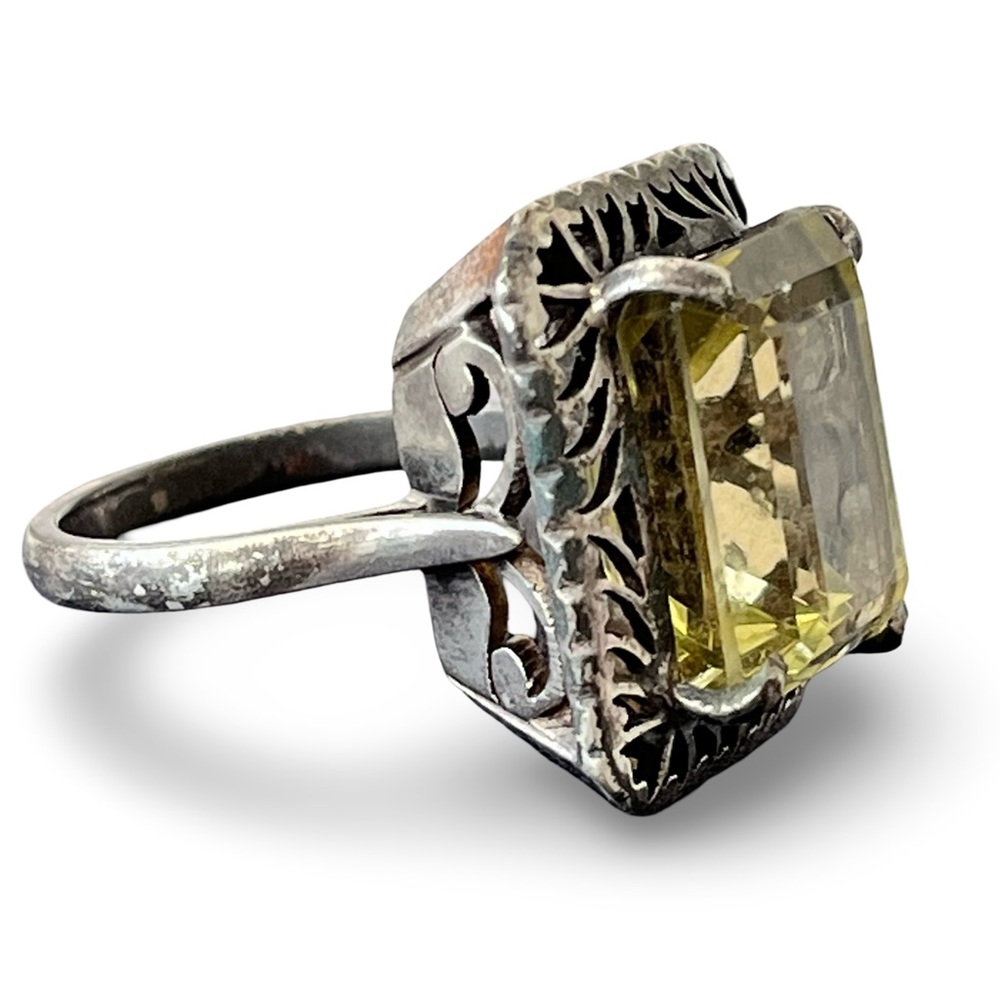 Vintage 1920s Art Deco Yellow Citrine Ring Size 7.25 - Picture 2 of 6